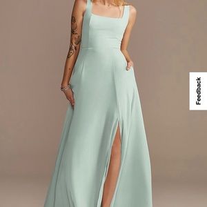David’s bridal Chiffon Squared Tank Lace Up Bridesmaid Dress - dusty sage